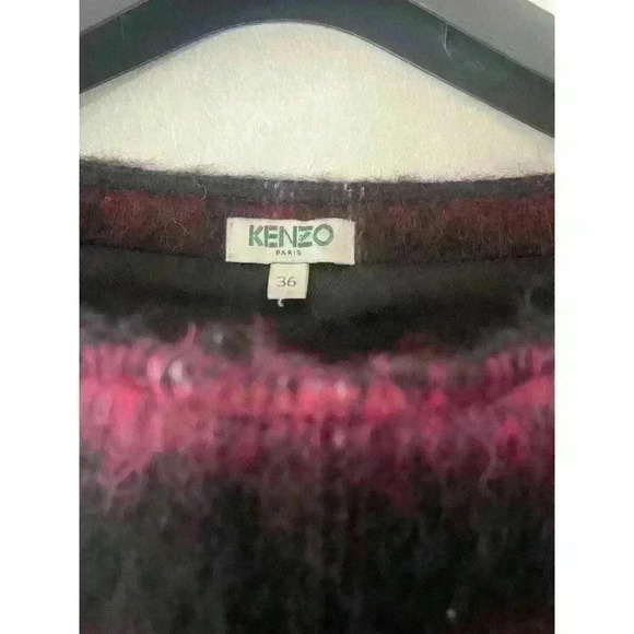 KENZO Paris Black Pink Plaid Top Alpaca Wool Blend Designer Size 36 - Picture 2 of 5